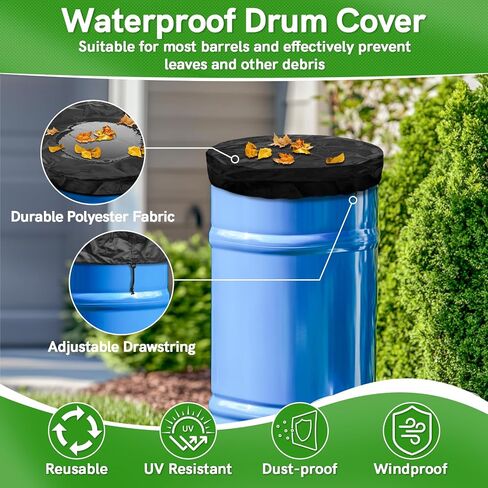 55 Gallon Drum Lid Cover - Water Storage Barrel Cover with Drawstring Waterproof Dust-proof for Rain Barrels, Trash Can Drum Covers for Preventing Fallen Leaves, Rain, Snow, Debris, Small Objects in Saudi Arabia