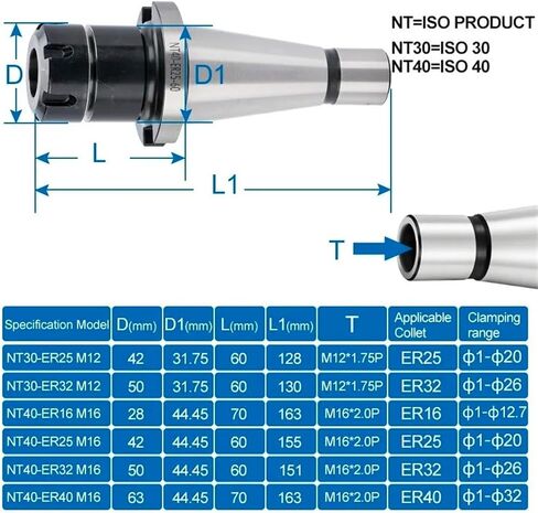 Tool Holder ISO30 ISO40 NT30 NT40 ER16 ER25 ER32 ER40 BT40-ER25-70 Milling Tool Holder CNC Milling Machine Accessories Lathe Accessories(NT30-ER25 M12) in Saudi Arabia