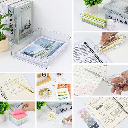 Buqoo 11PCS Acrylic Office Supplies Kit, Stapler and Tape Dispenser Set with Staple Remover, Sticky Note Holder, Pen, Scissor, Paper Clips, Dovetail Clips, Push Pins, Index Stickers Desk Accessories in Saudi Arabia