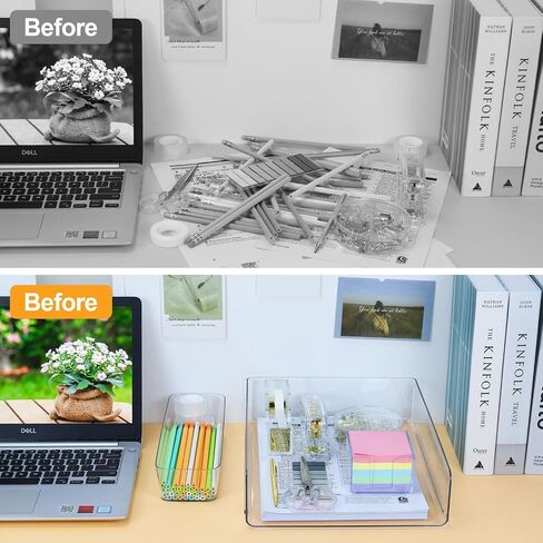 Buqoo 11PCS Acrylic Office Supplies Kit, Stapler and Tape Dispenser Set with Staple Remover, Sticky Note Holder, Pen, Scissor, Paper Clips, Dovetail Clips, Push Pins, Index Stickers Desk Accessories in Saudi Arabia