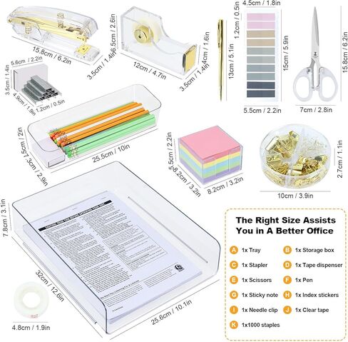 Buqoo 11PCS Acrylic Office Supplies Kit, Stapler and Tape Dispenser Set with Staple Remover, Sticky Note Holder, Pen, Scissor, Paper Clips, Dovetail Clips, Push Pins, Index Stickers Desk Accessories in Saudi Arabia