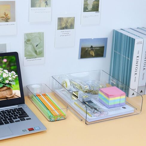 Buqoo 11PCS Acrylic Office Supplies Kit, Stapler and Tape Dispenser Set with Staple Remover, Sticky Note Holder, Pen, Scissor, Paper Clips, Dovetail Clips, Push Pins, Index Stickers Desk Accessories in Saudi Arabia