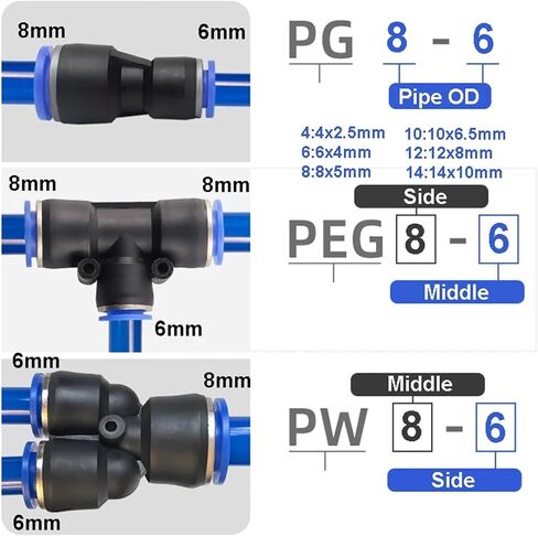 PE PG PY PW Air Connectors 4 6 8 10 12mm Pneumatic Fitting Quick Connect Tee 3Way Plastic Pipe 1Pcs(10-6,PEG-1PCS) in Saudi Arabia