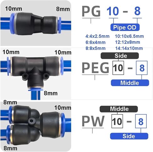 PE PG PY PW Air Connectors 4 6 8 10 12mm Pneumatic Fitting Quick Connect Tee 3Way Plastic Pipe 1Pcs(10-6,PEG-1PCS) in Saudi Arabia