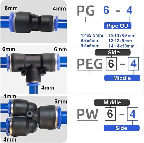 PE PG PY PW Air Connectors 4 6 8 10 12mm Pneumatic Fitting Quick Connect Tee 3Way Plastic Pipe 1Pcs(10-6,PEG-1PCS) in Saudi Arabia