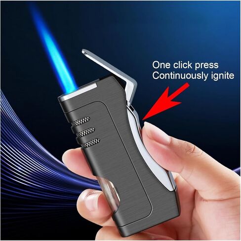 Jet Torch Lighter, Windproof Butane Gas Lighter, Metal Jet Flame Lighter, Adjustable Jet Flame refillable Butane Lighter for Indoor and Outdoor use, Candles, Camping (Butane not Included)(Gray) in Saudi Arabia