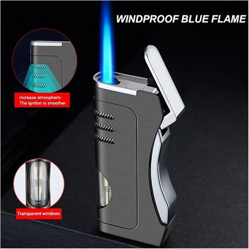 Jet Torch Lighter, Windproof Butane Gas Lighter, Metal Jet Flame Lighter, Adjustable Jet Flame refillable Butane Lighter for Indoor and Outdoor use, Candles, Camping (Butane not Included)(Gray) in Saudi Arabia
