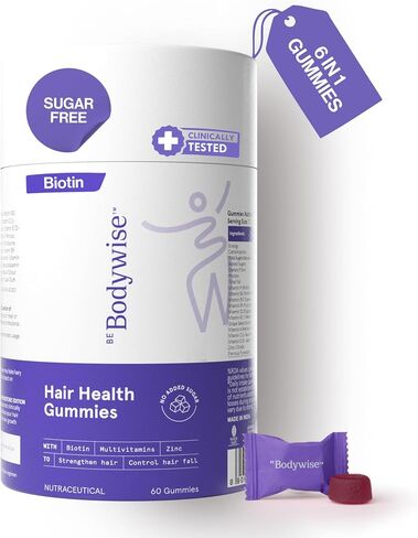 أقراص مضغ للشعر من Be بودي وايز Biotin | بدون سكر مضاف | مكملات بيوتين عالية الفعالية لشعر أقوى | تقلل من تساقط الشعر مع أقراص مضغ بنكهة الفراولة اللذيذة | عبوة 60 يومًا | 60 قرص مضغ in Saudi Arabia