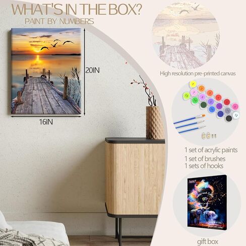 88iiAii Paint by Numbers Kit for Adults, Paint by Number Flowers with 3 Brushes and Acrylic Can Be Used As A Gift Or Wall Decoration, with Gift Box(16x20 Inch) in Saudi Arabia