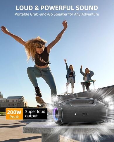 Portable Bluetooth Speakers, 200W Peak Loud Sound and Deep Bass for Party, IP65 Waterproof Wireless Outdoor Speaker w/ 2*Subwoofer/Tweeter/DSP/Bass Boost/Fast Charging/TWS/TF/USB/AUX, 24H Playtime in Saudi Arabia