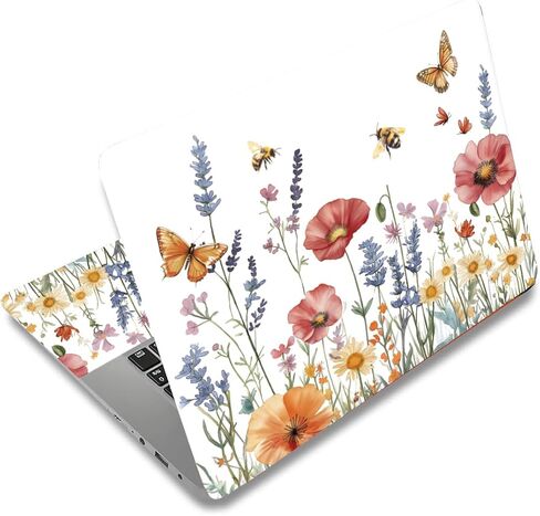 SUPERDANT Butterfly Girl Laptop Skin Decal Flowers Universal Laptops Skin Sticker Notebook Protector 12 13 13.3 14 15 15.4 15.6 Inches Vinyl Cover Removable Waterproof Personalized Art Decal in Kuwait
