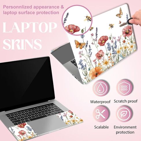 SUPERDANT Butterfly Girl Laptop Skin Decal Flowers Universal Laptops Skin Sticker Notebook Protector 12 13 13.3 14 15 15.4 15.6 Inches Vinyl Cover Removable Waterproof Personalized Art Decal in Kuwait