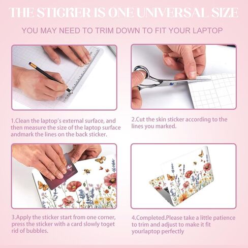 SUPERDANT Butterfly Girl Laptop Skin Decal Flowers Universal Laptops Skin Sticker Notebook Protector 12 13 13.3 14 15 15.4 15.6 Inches Vinyl Cover Removable Waterproof Personalized Art Decal in Kuwait