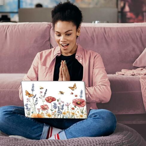 SUPERDANT Butterfly Girl Laptop Skin Decal Flowers Universal Laptops Skin Sticker Notebook Protector 12 13 13.3 14 15 15.4 15.6 Inches Vinyl Cover Removable Waterproof Personalized Art Decal in Kuwait