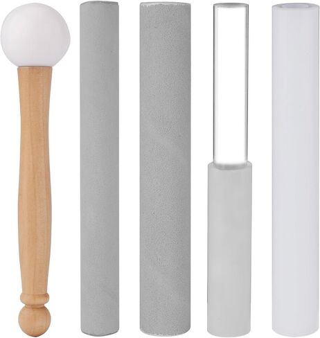 5pcs Crystal Singing Bowl Mallet Set, Wood Handle Clear Acrylic Striker Hollow Sound Bowl Mallet Stick with Wood Handle Crystal Singing Tool for Playing in Saudi Arabia