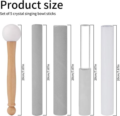 5pcs Crystal Singing Bowl Mallet Set, Wood Handle Clear Acrylic Striker Hollow Sound Bowl Mallet Stick with Wood Handle Crystal Singing Tool for Playing in Saudi Arabia