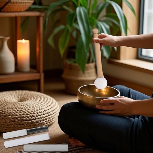 5pcs Crystal Singing Bowl Mallet Set, Wood Handle Clear Acrylic Striker Hollow Sound Bowl Mallet Stick with Wood Handle Crystal Singing Tool for Playing in Saudi Arabia