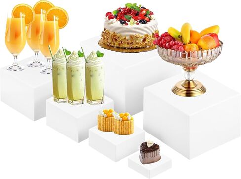 yimy 6 PCS Riseers ، Riseers Acrylic Food Riseers لطاولة البوفيه ، صناديق مكعب مع قيعان مجوفة ، رف معرض تقديم الطعام لمجوهرات ومقتنيات الحفلات الحلوى (3 ​​"x4" x5 "x6" x7 "x8 ') in Kuwait