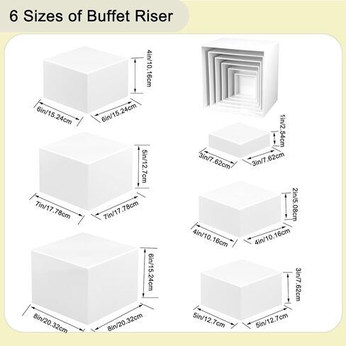 yimy 6 PCS Riseers ، Riseers Acrylic Food Riseers لطاولة البوفيه ، صناديق مكعب مع قيعان مجوفة ، رف معرض تقديم الطعام لمجوهرات ومقتنيات الحفلات الحلوى (3 ​​"x4" x5 "x6" x7 "x8 ') in Kuwait
