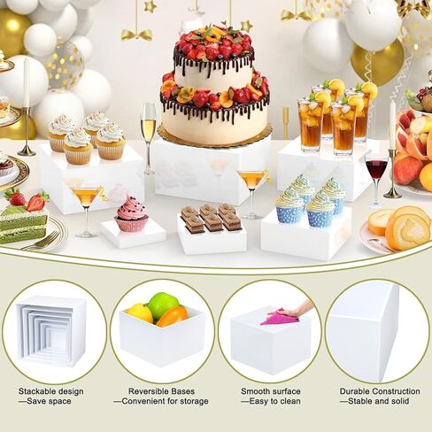 yimy 6 PCS Riseers ، Riseers Acrylic Food Riseers لطاولة البوفيه ، صناديق مكعب مع قيعان مجوفة ، رف معرض تقديم الطعام لمجوهرات ومقتنيات الحفلات الحلوى (3 ​​"x4" x5 "x6" x7 "x8 ') in Kuwait