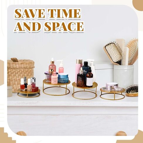 Blulu 8 مجموعة بوفيه Risers Risers Gold Metal Table عرض حامل مستديرة تداخل Riser 4 حجم مختلف مع 8 ملصقات طاولة بوفيه لخدمة Cate Cake Sentibles Party Jewelry Party in Saudi Arabia