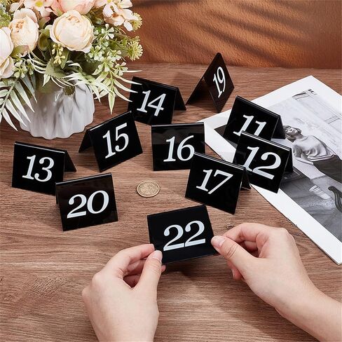 OLYCRAFT 50pcs Tent Style Acrylic Table Numbers Signs 1-50 Double Sided Black Table Numbers Signs Acrylic Tent Table Numbers Stands Signs 2.1x2.5x1.9 Inch for Wedding Party Banquets Receptions in Saudi Arabia