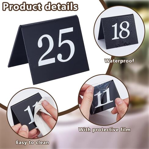 OLYCRAFT 50pcs Tent Style Acrylic Table Numbers Signs 1-50 Double Sided Black Table Numbers Signs Acrylic Tent Table Numbers Stands Signs 2.1x2.5x1.9 Inch for Wedding Party Banquets Receptions in Saudi Arabia