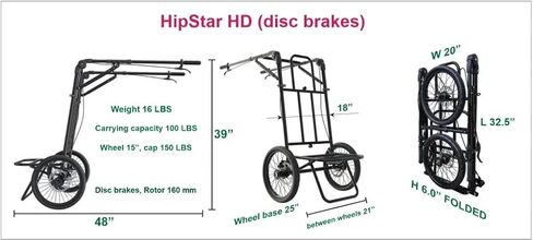 HD (disc Brakes) Hiking Cart, Hands-Free Hiking Trailer Travel Cart, Black in Saudi Arabia