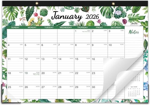 Desk Calendar 2026-2026 Desk/Wall Calendar, January - December 2026 Calendar, 12'' x 17'', with Large Ruled Blocks in Saudi Arabia