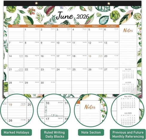 Desk Calendar 2026-2026 Desk/Wall Calendar, January - December 2026 Calendar, 12'' x 17'', with Large Ruled Blocks in Saudi Arabia