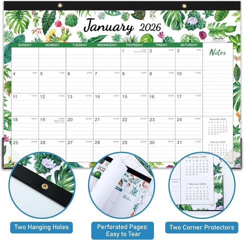 Desk Calendar 2026-2026 Desk/Wall Calendar, January - December 2026 Calendar, 12'' x 17'', with Large Ruled Blocks in Saudi Arabia