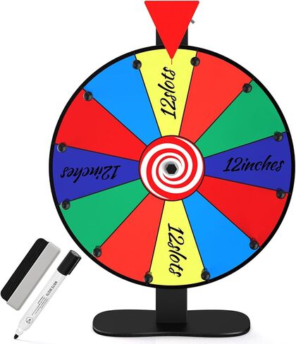 12-Inch Color Prize Prize Wheel, 12 Slot Editable Spinning Wheel with Dry Erase Board & Marker for Parties, Carnivals, Tradeshow Booths, Classroom Games​ in Saudi Arabia