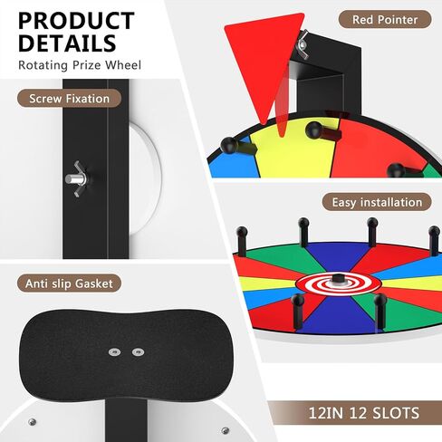 12-Inch Color Prize Prize Wheel, 12 Slot Editable Spinning Wheel with Dry Erase Board & Marker for Parties, Carnivals, Tradeshow Booths, Classroom Games​ in Saudi Arabia