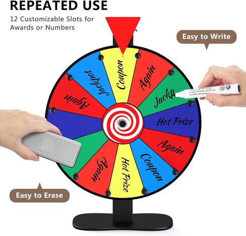 12-Inch Color Prize Prize Wheel, 12 Slot Editable Spinning Wheel with Dry Erase Board & Marker for Parties, Carnivals, Tradeshow Booths, Classroom Games​ in Saudi Arabia