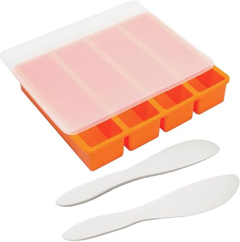 Silicone Butter Molds with Lid, Non-Stick Homemade Butter Mold, Includes 2 Spatulas, Freshness Locked, Easy Release, Versatile Shaping for Baking and Freezing, Orange in Saudi Arabia