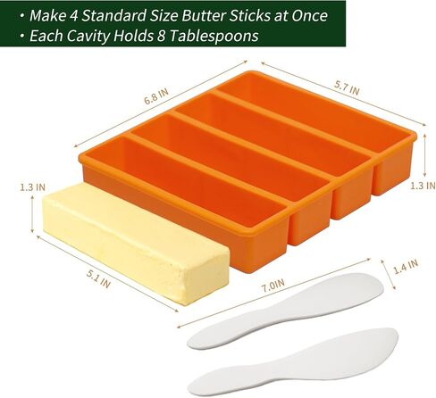 Silicone Butter Molds with Lid, Non-Stick Homemade Butter Mold, Includes 2 Spatulas, Freshness Locked, Easy Release, Versatile Shaping for Baking and Freezing, Orange in Saudi Arabia