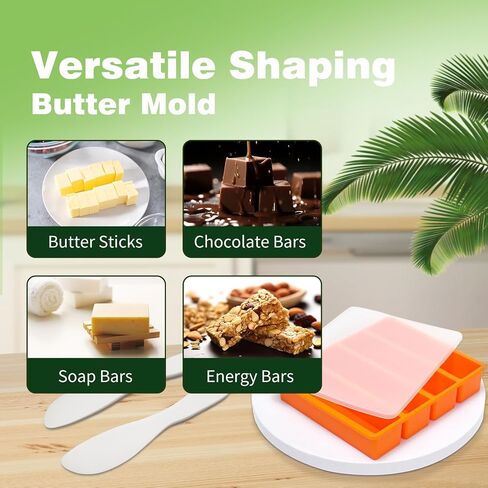 Silicone Butter Molds with Lid, Non-Stick Homemade Butter Mold, Includes 2 Spatulas, Freshness Locked, Easy Release, Versatile Shaping for Baking and Freezing, Orange in Saudi Arabia