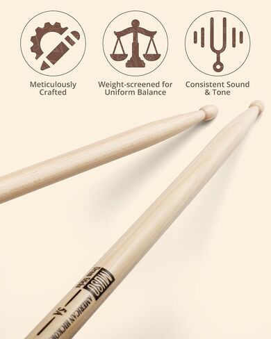 عصي الطبل ، American Hickory Drumstick ، ​​Drumsticks for Drums ، Baquetas Para Bateria ، إكسسوارات الطبول للطبول ، 5B Drumsticks (5B-2Pack) in Kuwait