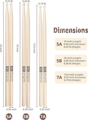 عصي الطبل ، American Hickory Drumstick ، ​​Drumsticks for Drums ، Baquetas Para Bateria ، إكسسوارات الطبول للطبول ، 5B Drumsticks (5B-2Pack) in Kuwait