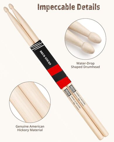 عصي الطبل ، American Hickory Drumstick ، ​​Drumsticks for Drums ، Baquetas Para Bateria ، إكسسوارات الطبول للطبول ، 5B Drumsticks (5B-2Pack) in Kuwait