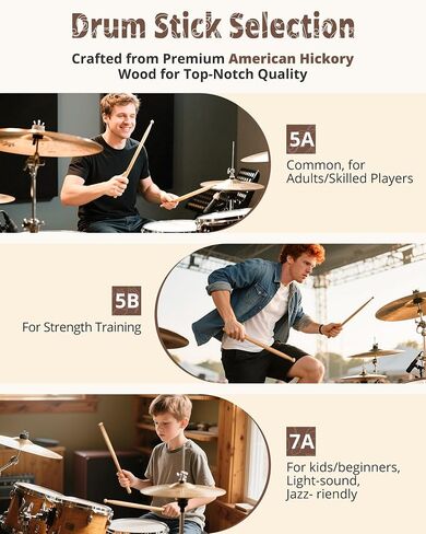 عصي الطبل ، American Hickory Drumstick ، ​​Drumsticks for Drums ، Baquetas Para Bateria ، إكسسوارات الطبول للطبول ، 5B Drumsticks (5B-2Pack) in Kuwait