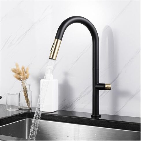 Pull Type Kitchen Faucet wiredrawing Black Kitchen Sink Cold and hot Faucet 360 Degree Rotating Kitchen Mixing Faucet(Black Gold) in Saudi Arabia
