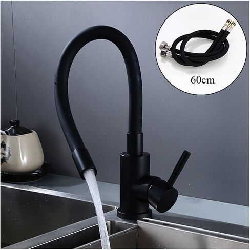 Matte Black Kitchen Faucet Stainless Steel Pull Down Basin Sink Spray Tap Mixer Cold and hot Tap Single Handle Flexible Faucet(2) in Kuwait