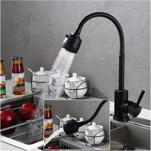 Matte Black Kitchen Faucet Stainless Steel Pull Down Basin Sink Spray Tap Mixer Cold and hot Tap Single Handle Flexible Faucet(2) in Kuwait