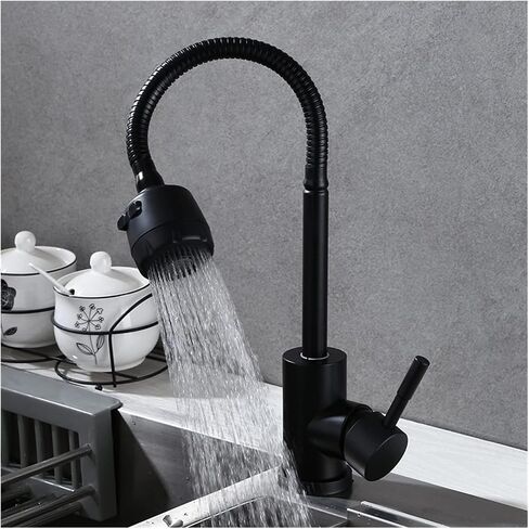 Matte Black Kitchen Faucet Stainless Steel Pull Down Basin Sink Spray Tap Mixer Cold and hot Tap Single Handle Flexible Faucet(2) in Kuwait