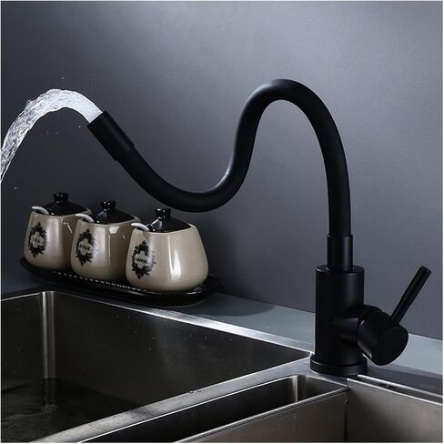 Matte Black Kitchen Faucet Stainless Steel Pull Down Basin Sink Spray Tap Mixer Cold and hot Tap Single Handle Flexible Faucet(2) in Kuwait