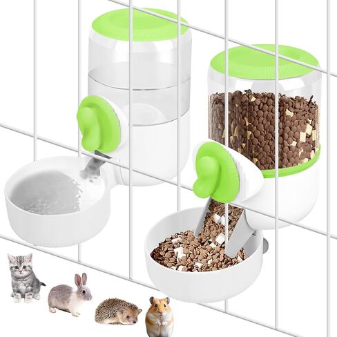 Hanging Automatic Pet Food Water Dispenser Set,Gravity Feeder Food Dispenser,Suitable for Caged Rabbits, Cats, Guinea Pigs Ferret, Dutch Pigs, Puppies, etc., Gray in Saudi Arabia