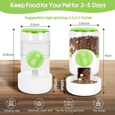 Hanging Automatic Pet Food Water Dispenser Set,Gravity Feeder Food Dispenser,Suitable for Caged Rabbits, Cats, Guinea Pigs Ferret, Dutch Pigs, Puppies, etc., Gray in Saudi Arabia