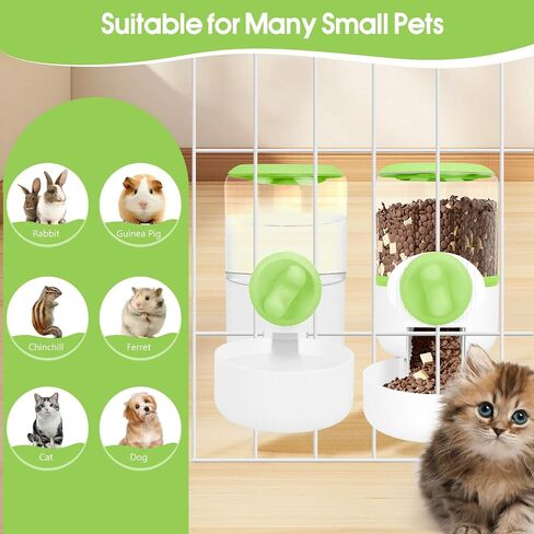 Hanging Automatic Pet Food Water Dispenser Set,Gravity Feeder Food Dispenser,Suitable for Caged Rabbits, Cats, Guinea Pigs Ferret, Dutch Pigs, Puppies, etc., Gray in Saudi Arabia