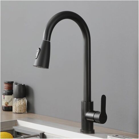 Black/Brushed Kitchen Faucet Two Function Single Handle Pull Out Mixer Hot and Cold Water Faucet Deck Mount(Matte Black) in Kuwait
